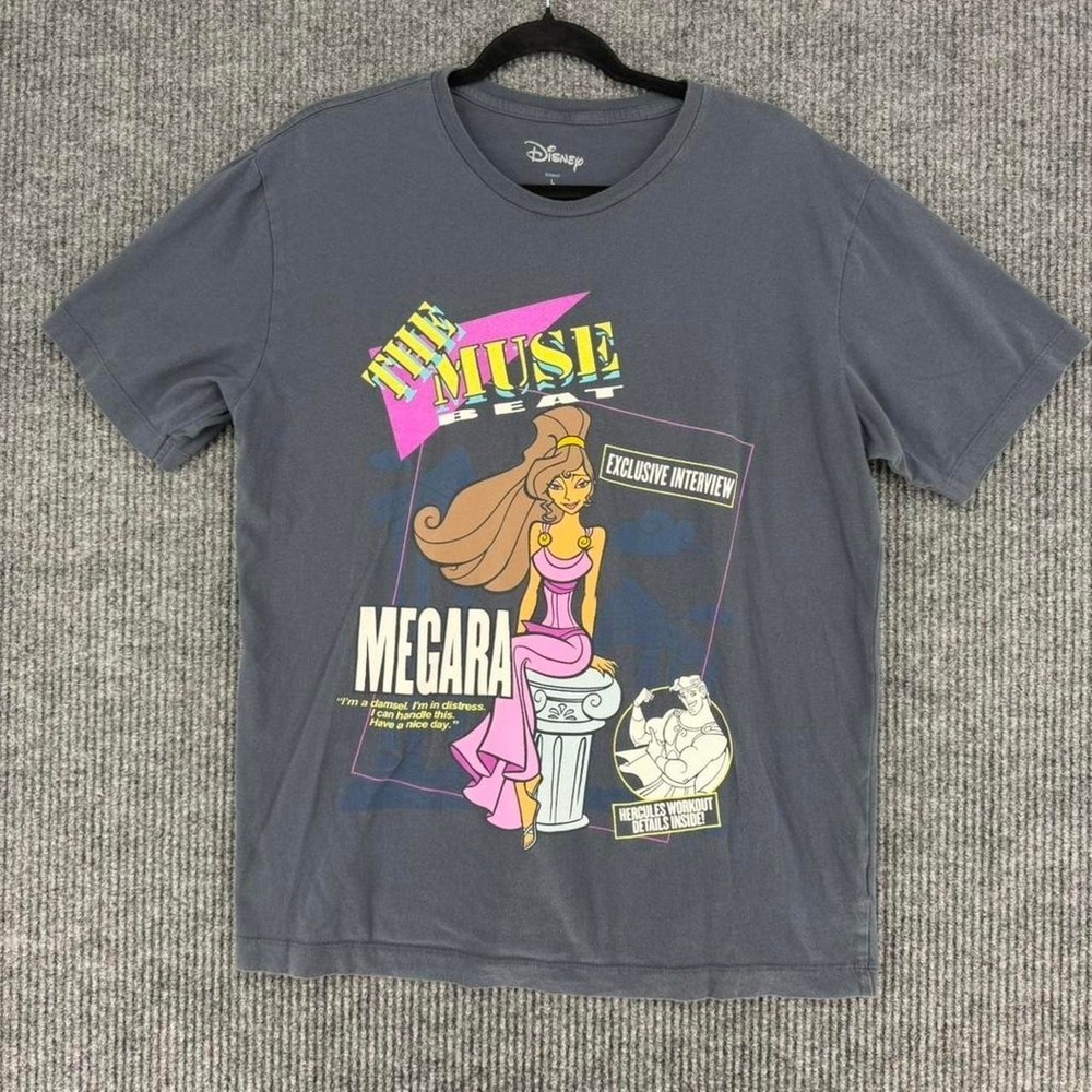 Disney Hercules Megara the muse beat graphic tee gray size L rare Disney shirt